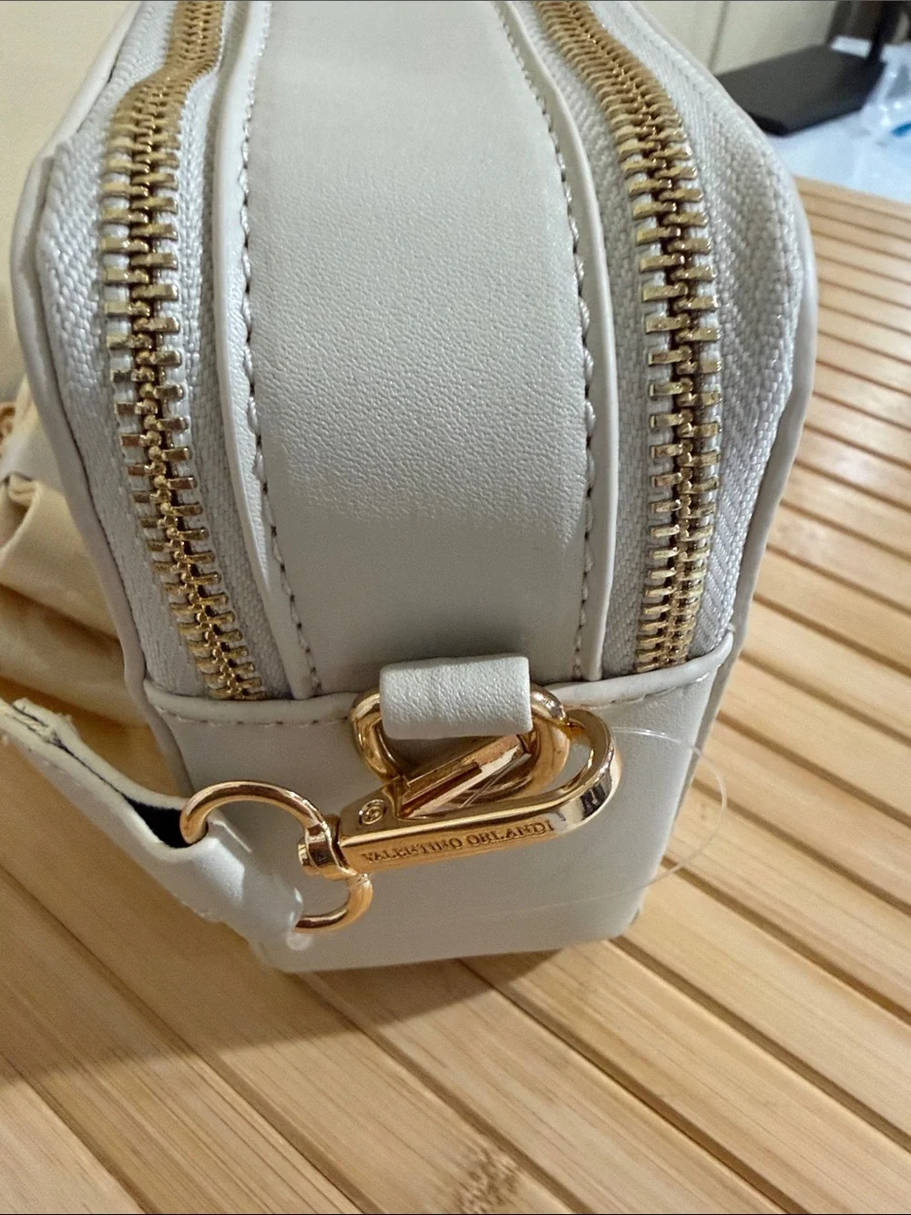Valentino Orlandi Bone Studded Crossbody Bag Zip Closure Detachable Strap